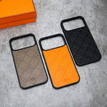 Stamped Leather H Phone Case  For iPhone 17 / 16 / 15 / 14