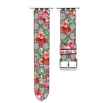 Luxury GG Leather Brown Flower Strap for Apple Watch