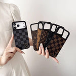 Luxury Brand Leather with Black Logo Phone Case for iPhone 13-17