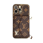 Luxury Monogram Leather Phone Case with Card Holder for iPhone 12-18 Pro & Pro Max
