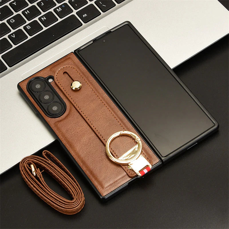 RingBand Z Fold 6, 5, 4 Shockproof Crossbody Lanyard leather