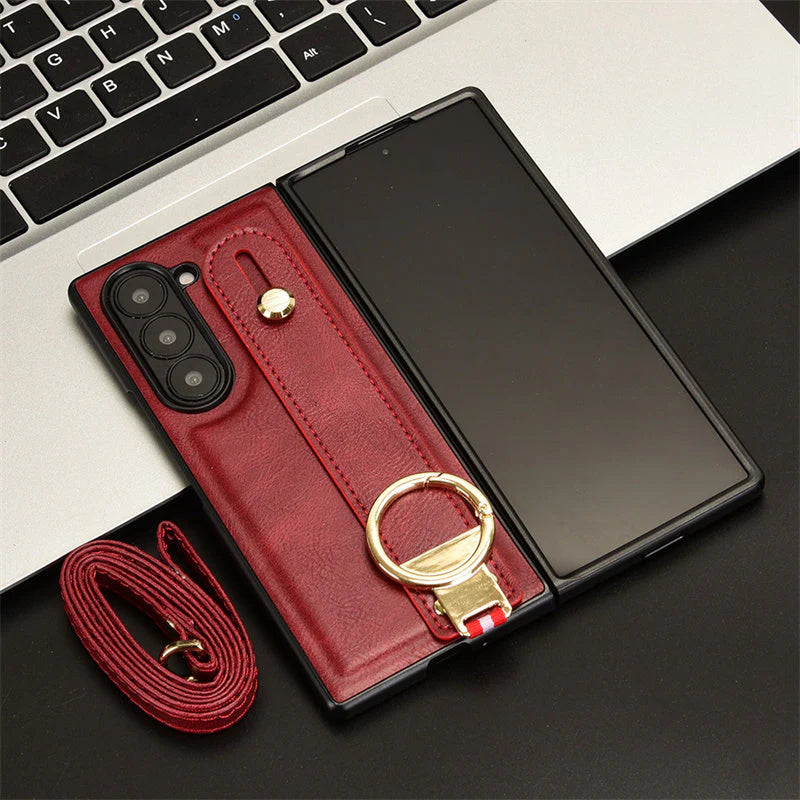 RingBand Z Fold 6, 5, 4 Shockproof Crossbody Lanyard leather