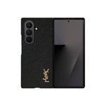 Luxury YSL Leather Case Black for Samsung Galaxy Z Fold & Z Flip Series