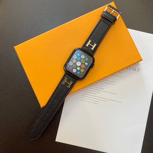 Hermes H Genuine Lychee Pattern Leather Apple Watch Strap