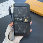 Premium Genuine Leather LV Monogram Canvas Wallet Card Holder Case Samsung Galaxy