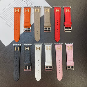 Hermes H Genuine Lychee Pattern Leather Apple Watch Strap