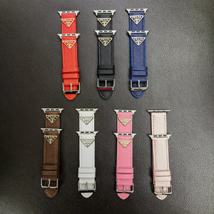 Double Triangle Monogram Label Leather Apple Watch Band