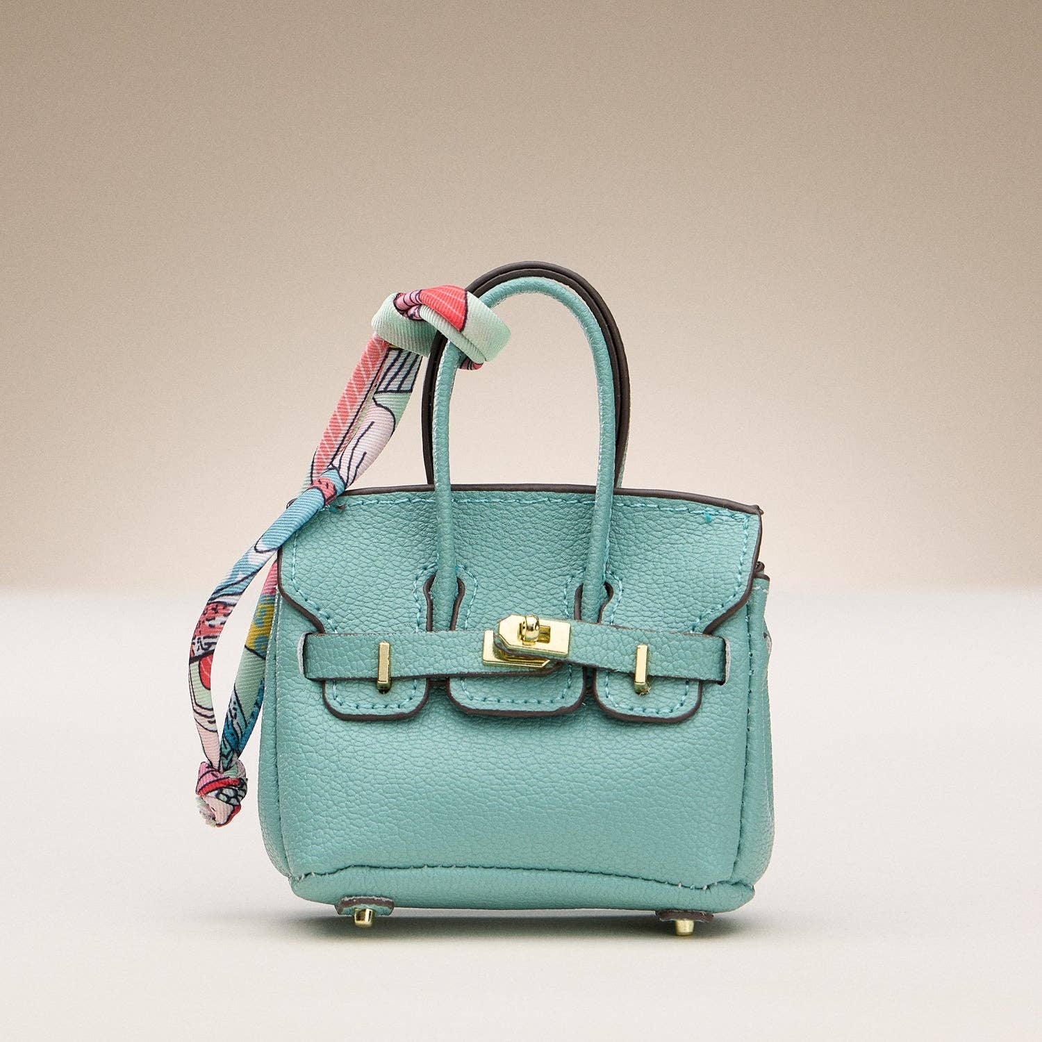 Mini Birkin Faux Leather Bag For Airpods Charm with Scarf Detail Roxy New