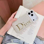 Luxury Cannage Weave iPhone Case with Gold Dior Emblem
