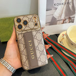 Classic Gucci monogram phone case with card slot & crossbody lanyard