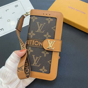 Premium Genuine Leather LV Monogram Canvas Wallet Card Holder Case Samsung Galaxy