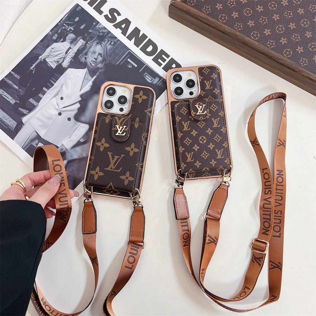 LV LUXURY ELECTROPLATING MONOGRAM CARD HOLDER CROSSBODY IPHONE CASE