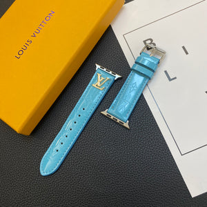 LV GLOSSY LEATHER APPLE WATCH STRAP LUXURY METAL LOGO