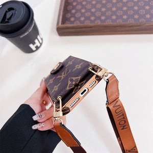 LV LUXURY ELECTROPLATING MONOGRAM CARD HOLDER CROSSBODY IPHONE CASE