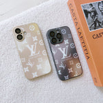 Luxury LV Monogram Frosted AG Glass Back Cover For iPhone 16 15 14