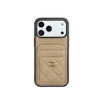 Leather Phone Case and Two Card Slots with Gold Label For iPhone 17/ 16 /15 / 14