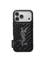 Luxury Rhinestone YSL Quilted Leather Phone Case For iPhone 13-18