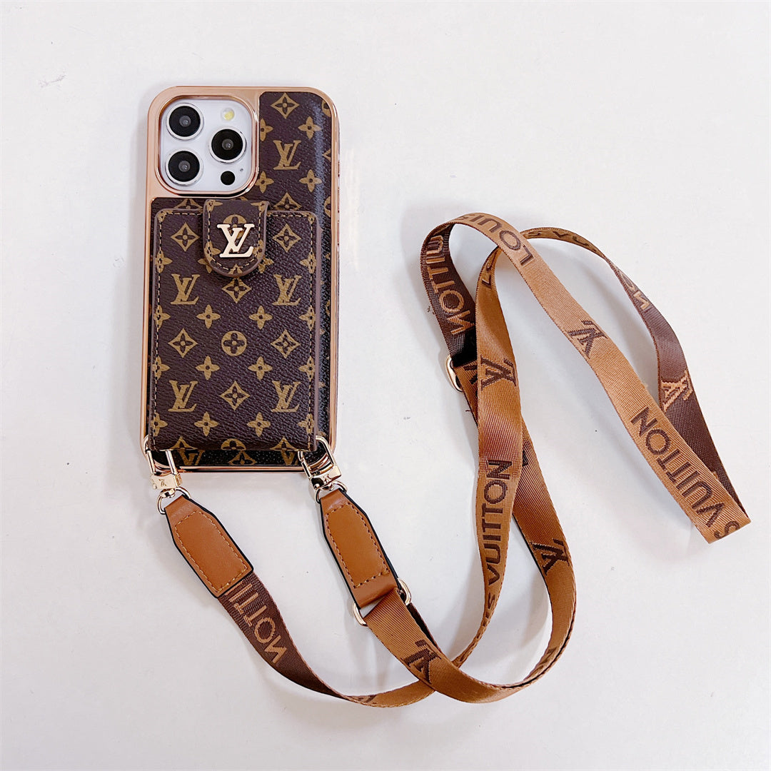 LV LUXURY ELECTROPLATING MONOGRAM CARD HOLDER CROSSBODY IPHONE CASE