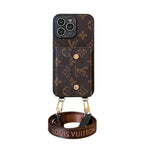 Lou Card Bag Chain Brown Phone Case with Strap for iPhone 12-18 Pro & Pro Max