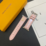 LV GLOSSY LEATHER APPLE WATCH STRAP LUXURY METAL LOGO