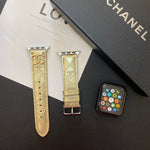 Chanel Glossy Leather Apple Watch Strap Luxury Metal Logo