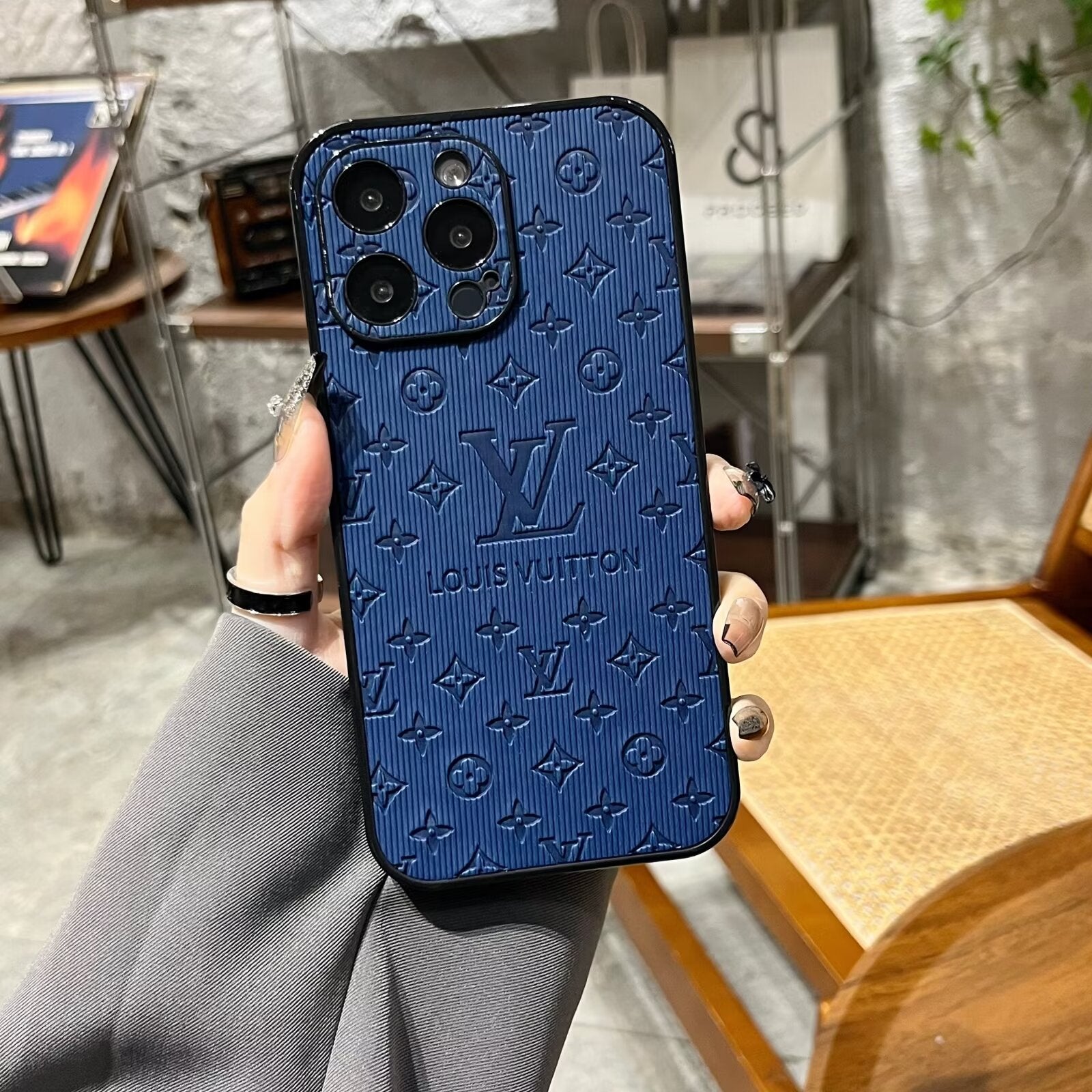 3D LV Monogram Embossed Leather  Case for ipHone 15 series