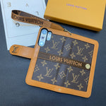 Premium Genuine Leather Monogram Canvas Wallet Card Holder Case Samsung Galaxy Roxy New