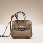 Mini Birkin Faux Leather Bag For Airpods Charm with Scarf Detail Roxy New