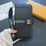 Premium Genuine Leather Monogram Canvas Wallet Card Holder Case Samsung Galaxy Roxy New
