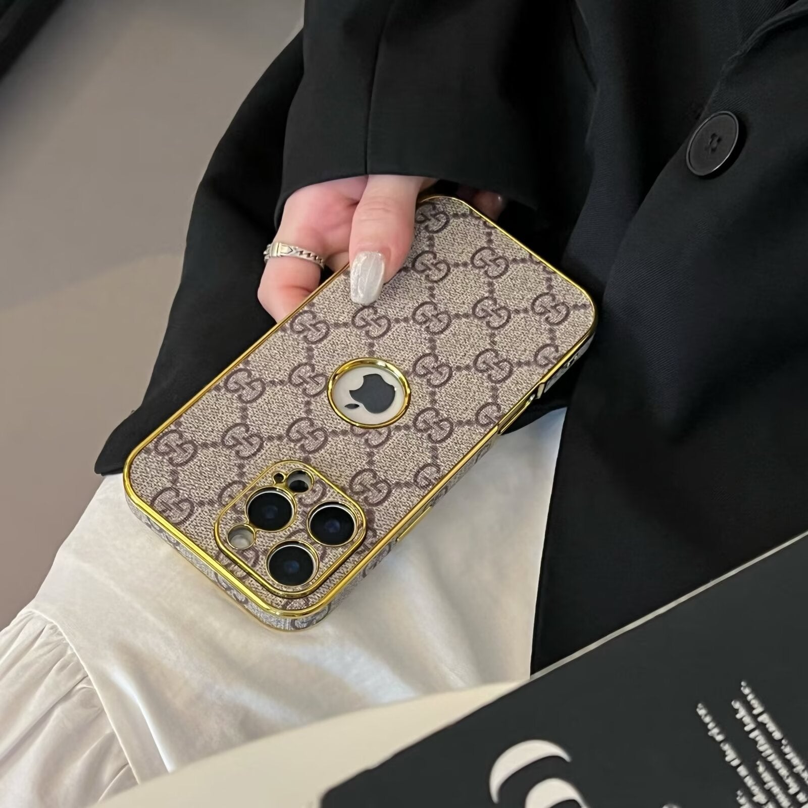 High Quality Gucci Electroplated Frame Ophidia GG Leather Apple iPhone Case