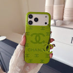 CC Monogram Stamped Leather Case with CC Ring Charm for iPhone 12-18 Pro & Pro Max