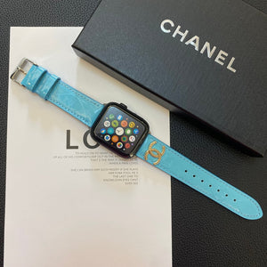 Chanel Glossy Leather Apple Watch Strap Luxury Metal Logo