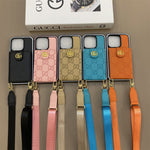 Button Leather Card Holder Leather Cord Apple iPhone Case