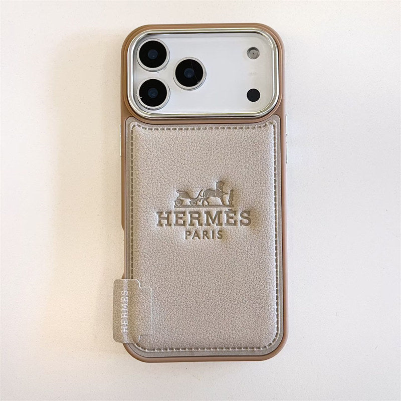 Hermès Style Two-Tone Designer Leather Case for iPhone 12-18 Pro