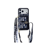 Dior Leather Phone Case With Card Wallet And Strap For iPhone 17 / 16 / 15 / 14