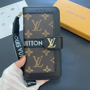 Premium Genuine Leather LV Monogram Canvas Wallet Card Holder Case Samsung Galaxy