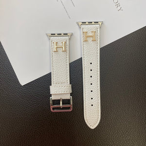 Hermes H Genuine Lychee Pattern Leather Apple Watch Strap