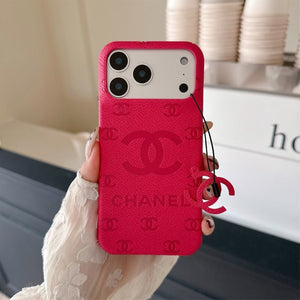 Chanel Style Monogram Leather Case with CC Charm for iPhone 12-18