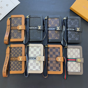 Premium Genuine Leather LV Monogram Canvas Wallet Card Holder Case Samsung Galaxy