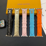 LV GLOSSY LEATHER APPLE WATCH STRAP LUXURY METAL LOGO