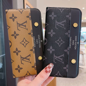 LV Flip Monogram Canvas Rivet Leather Case Apple Card Holder iPhone Case