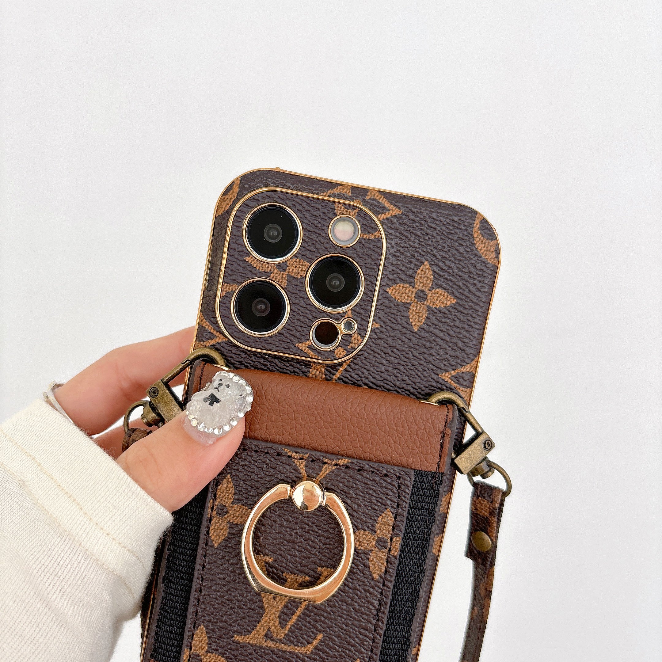 CROSSBODY CARD HOLDER LV MONOGRAM LEATHER APPLE PHONE CASE