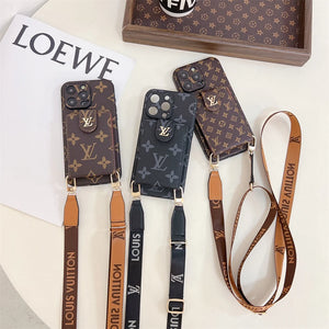 Louis Vuitton Monogram Canvas Leather Button Card Holder Crossbody iPhone Case