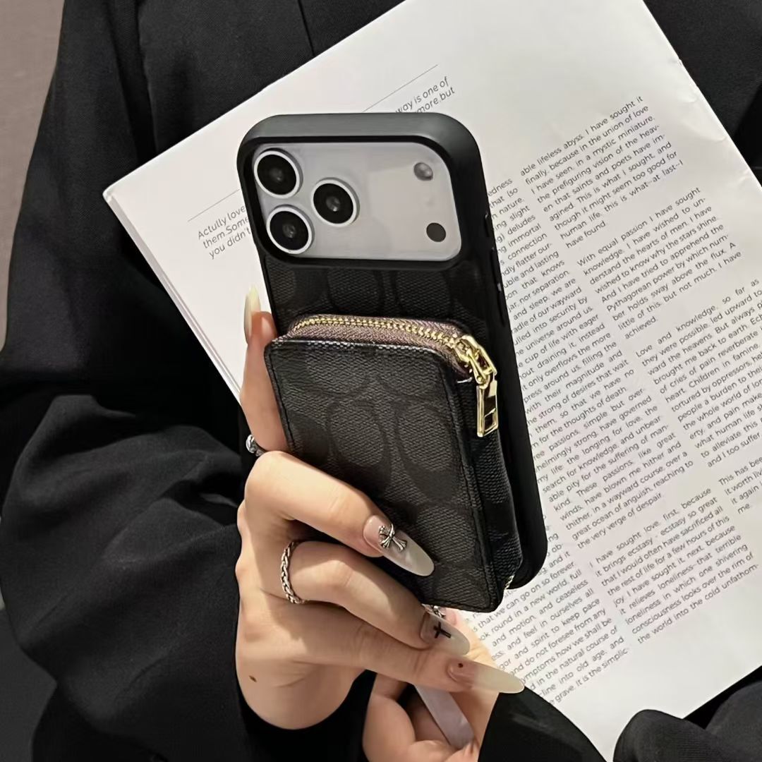 Luxury Leather Case Coach Card Holder For iPhone 17 / 16 / 15 / 14