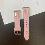 Hermes H Genuine Lychee Pattern Leather Apple Watch Strap