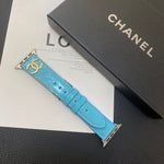 Chanel Glossy Leather Apple Watch Strap Luxury Metal Logo