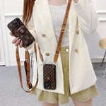 Louis Vuitton Monogram Canvas Leather Button Card Holder Crossbody iPhone Case