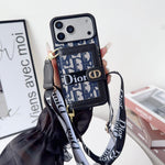 Dior Leather Phone Case With Card Wallet And Strap For iPhone 17 / 16 / 15 / 14
