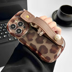 BROWN LEOPARD PRINT LEATHER STRAP IPHONE CASE