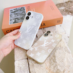 Luxury LV Monogram Frosted AG Glass Back Cover For iPhone 16 15 14